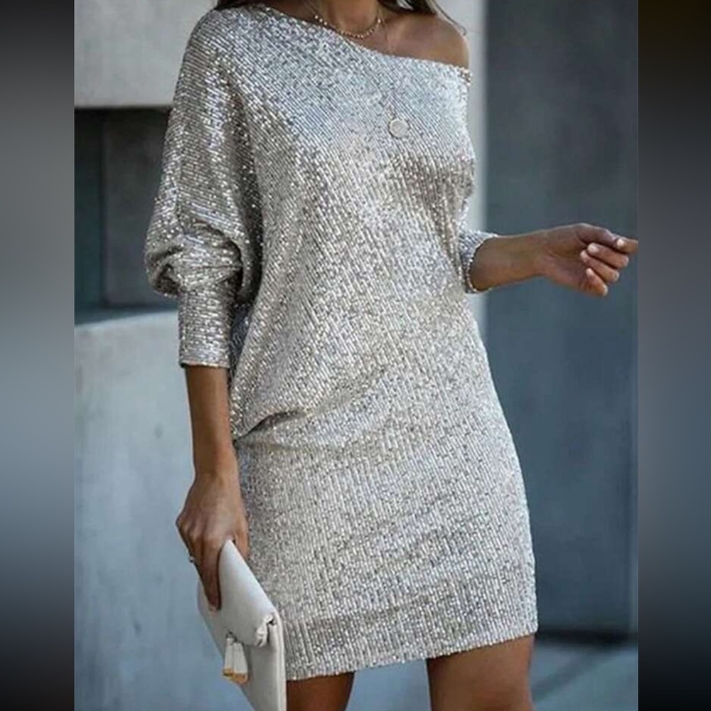 Luxe Sequin One Shoulder Formal Evening Party Sexy Dress